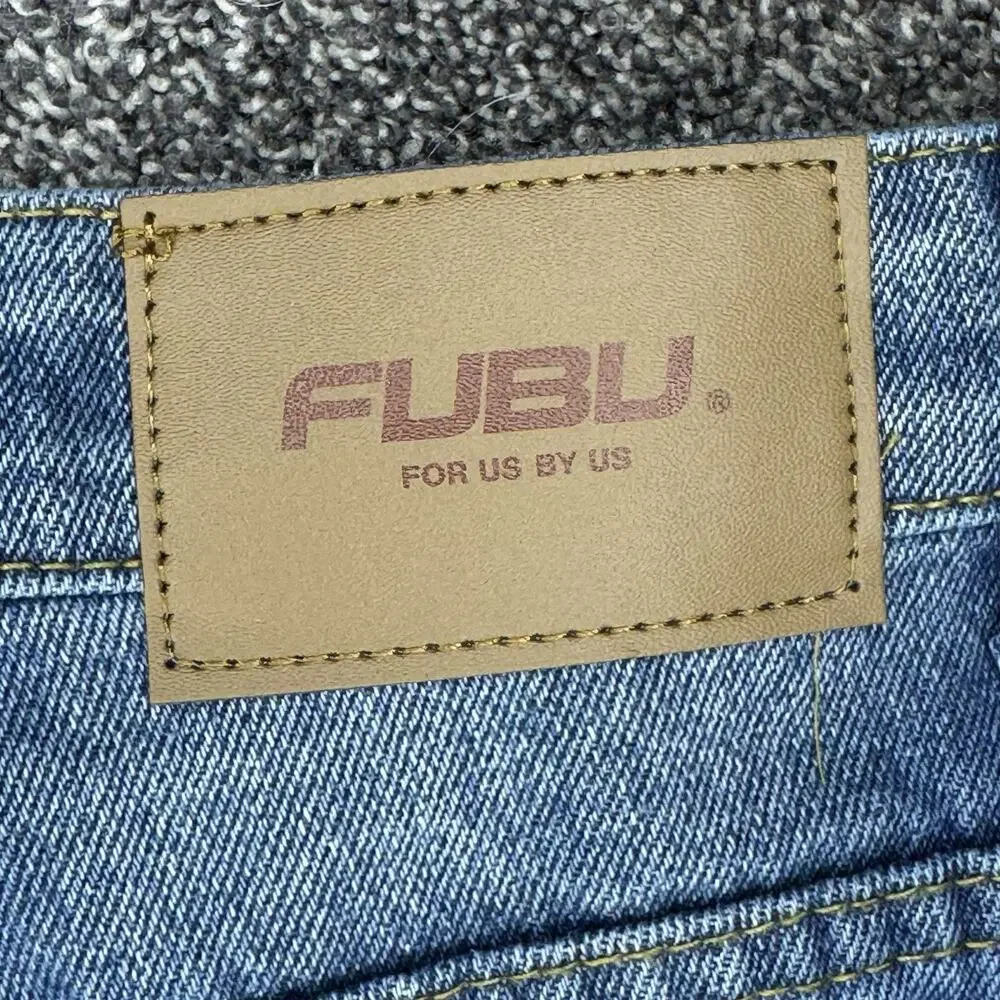FUBU 05 Embroidered Logo Jeans Mens 36x32 Blue Denim Straight Fit Y2K
